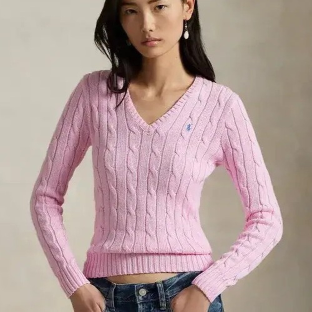 Polo Ralph Lauren V Neck Sweater Cotton Women's Small Pink NWT - Picture 3 of 9